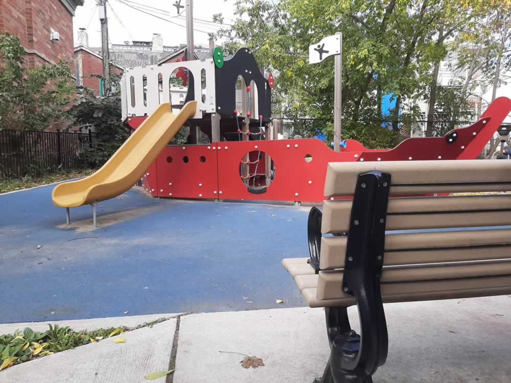 Bright Street Playground in Toronto - Pirate Ship and bench