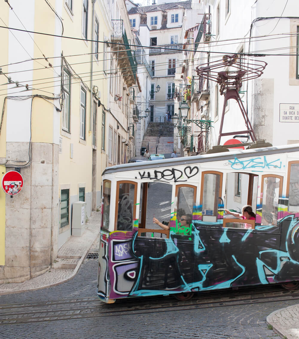 Ascensor da Bica covered in graffiti - Lisbon, Portugal