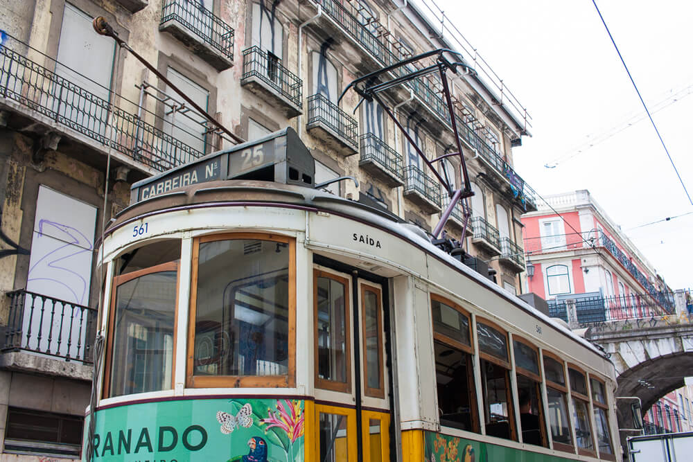 Tram 25 in Cais do Sodré (Lisbon, Portugal).