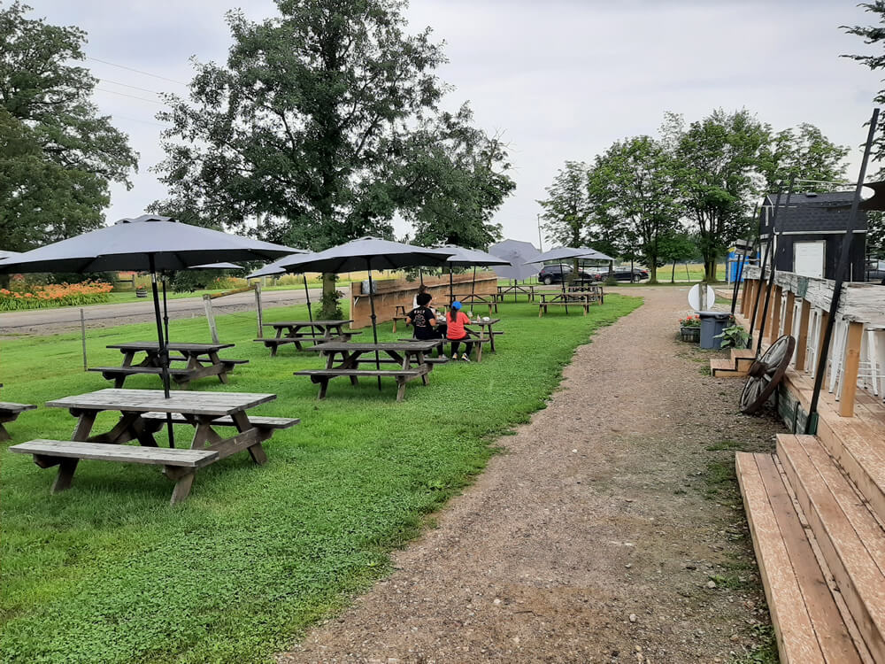 Badlands Brewery grassy outdoor seating.