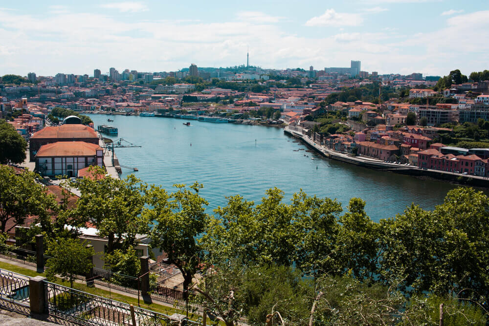 View of Douro River from Jardins do Palácio de Cristal in Porto.