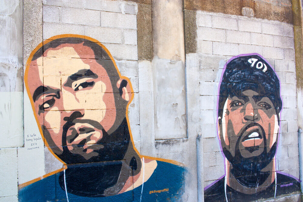 Porto street art featuring Kanye West and Ice Cube.