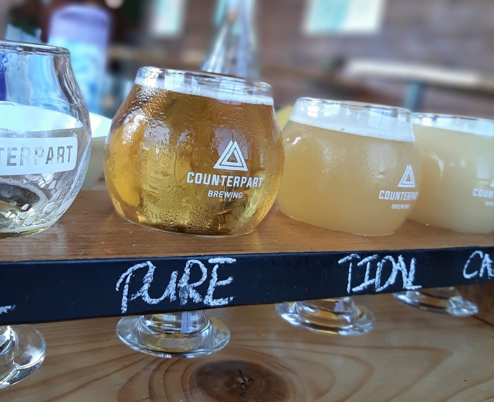 Flight of beer at Counterpart Brewing in Niagara Falls, Ontario.