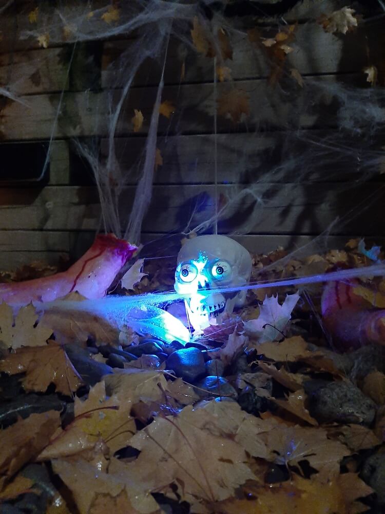 Lit up skull during Halloween in Toronto.