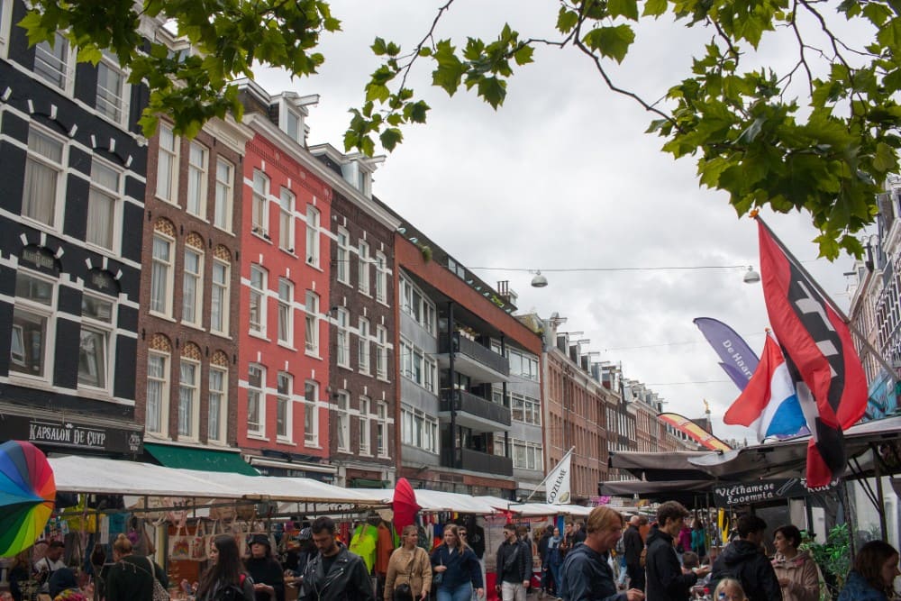 Shop stalls at Albert Cuypmarkt in Amsterdam, Netherlands.