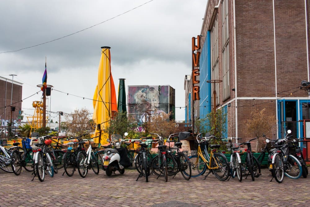 Bicycles lined up at NDSM in Amsterdam-Noord.
