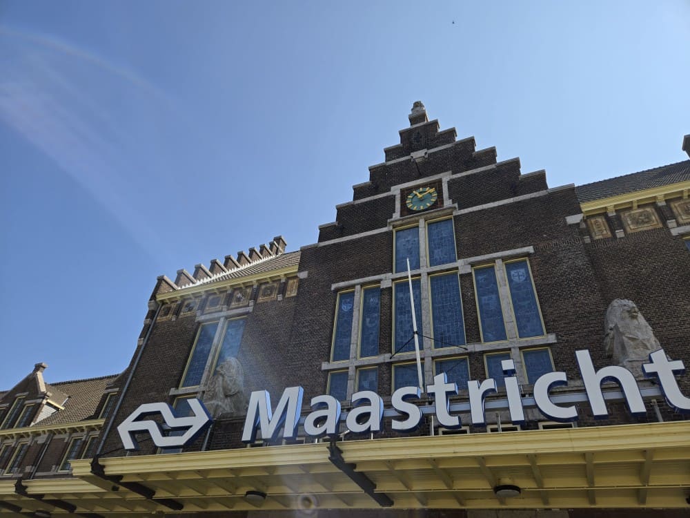 Front view of the train station in Maastricht, Netherlands.