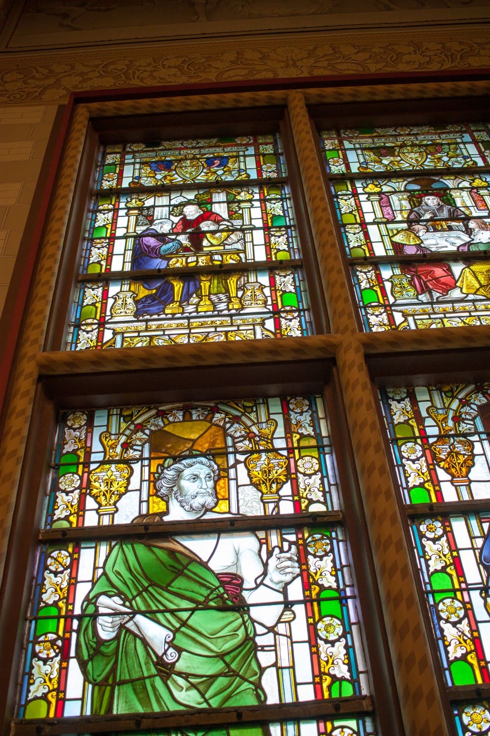 Stained glass window at the Rijksmuseum in Amsterdam, Netherlands.