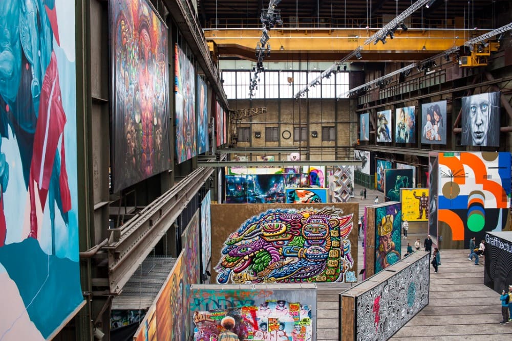 Street art pieces at STRAAT Museum (NDSM) in Amsterdam, Netherlands.