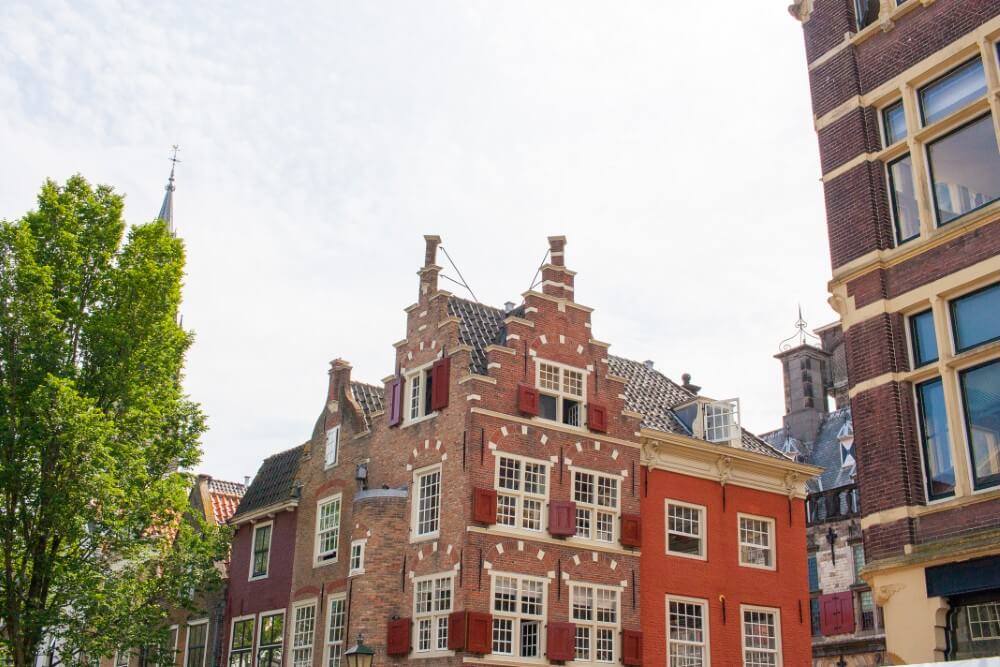Visually leaning buildings in central Delft.