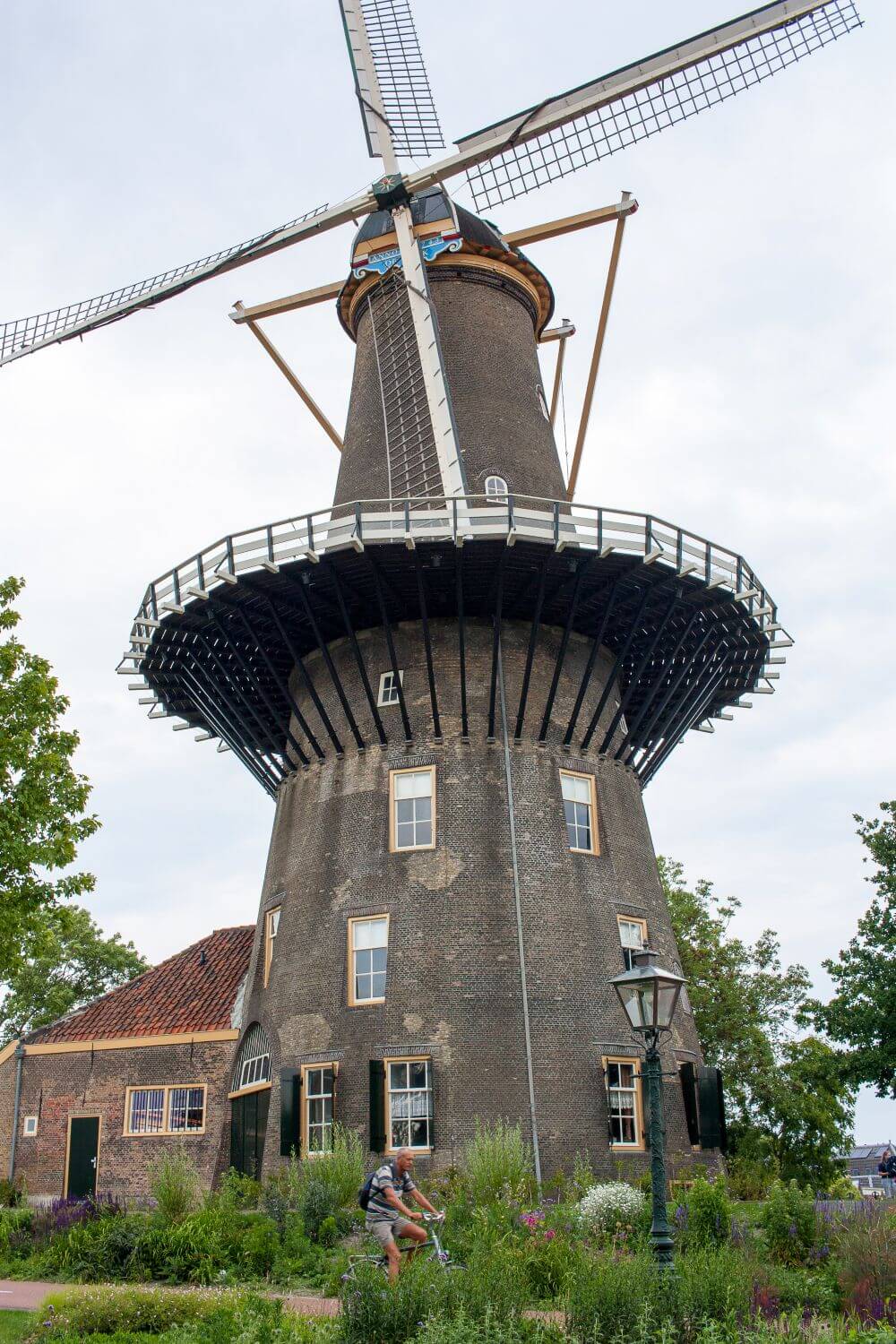Molen De Valk windmill in Leiden, Netherlands.
